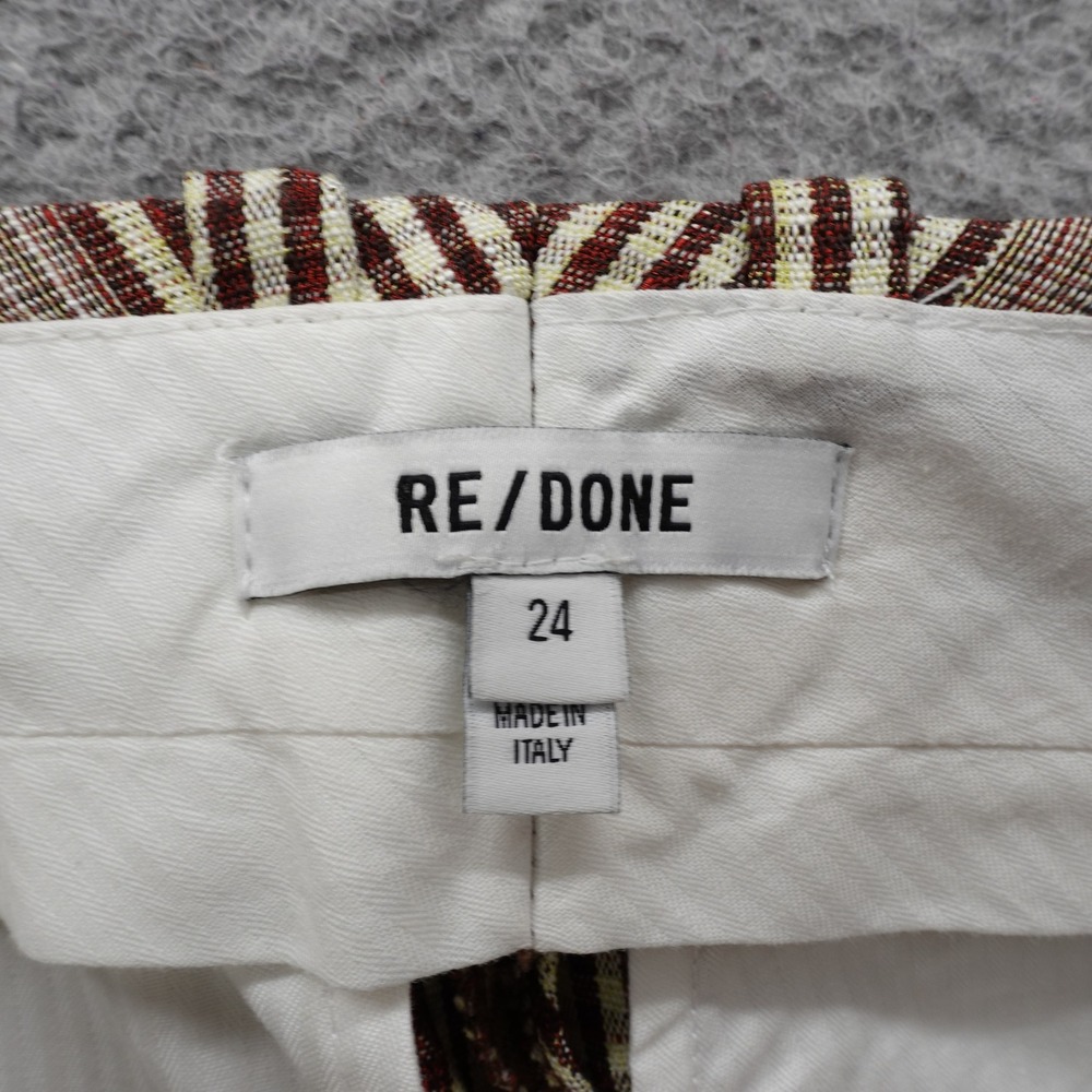 RE/DONE Plaid Print Straight Leg Pants Size 24 Red Ivory‎ Womens High Rise - Picture 5 of 16